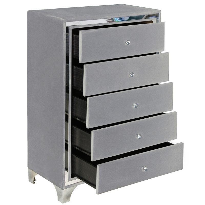 Home Square 3-Piece Set with 5 Drawer Chest & Dresser & Queen Bed in Gray
