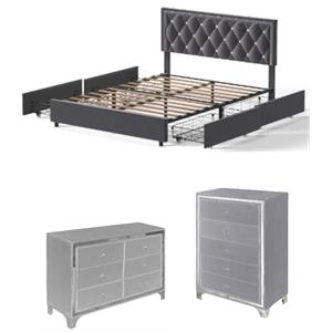Home Square 3-Piece Set with 5 Drawer Chest & Dresser & Queen Bed in Gray