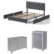 Home Square 3-Piece Set with 5 Drawer Chest & Dresser & Queen Bed in Gray