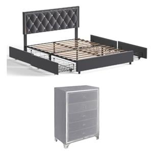 Home Square 2-Piece Set with 5 Drawer Chest & Full Size Platform Bed in Gray