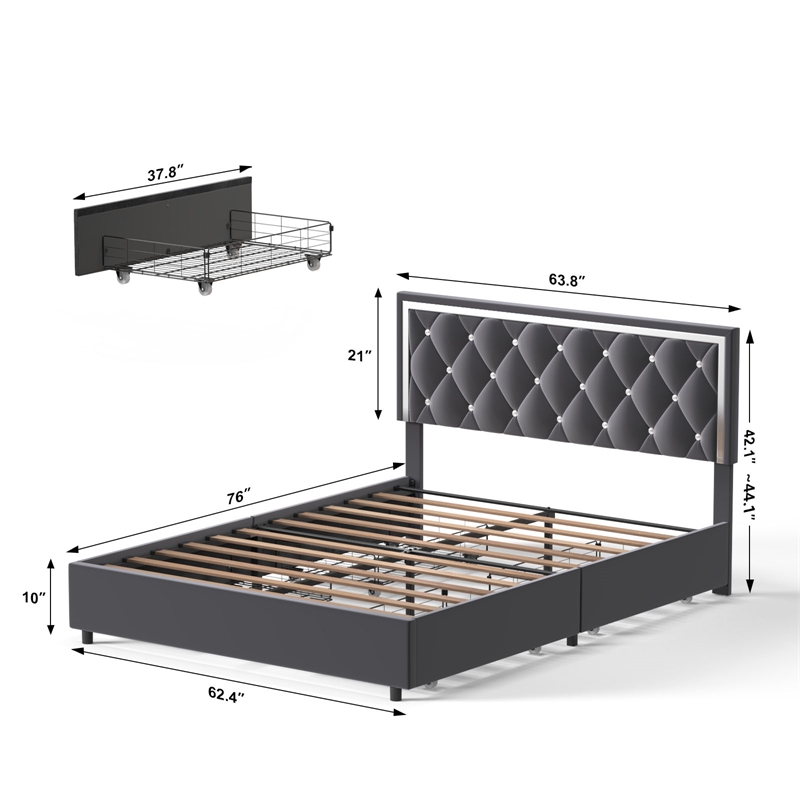 Home Square 2-Piece Set with Double Dresser & Queen Size Platform Bed in Gray