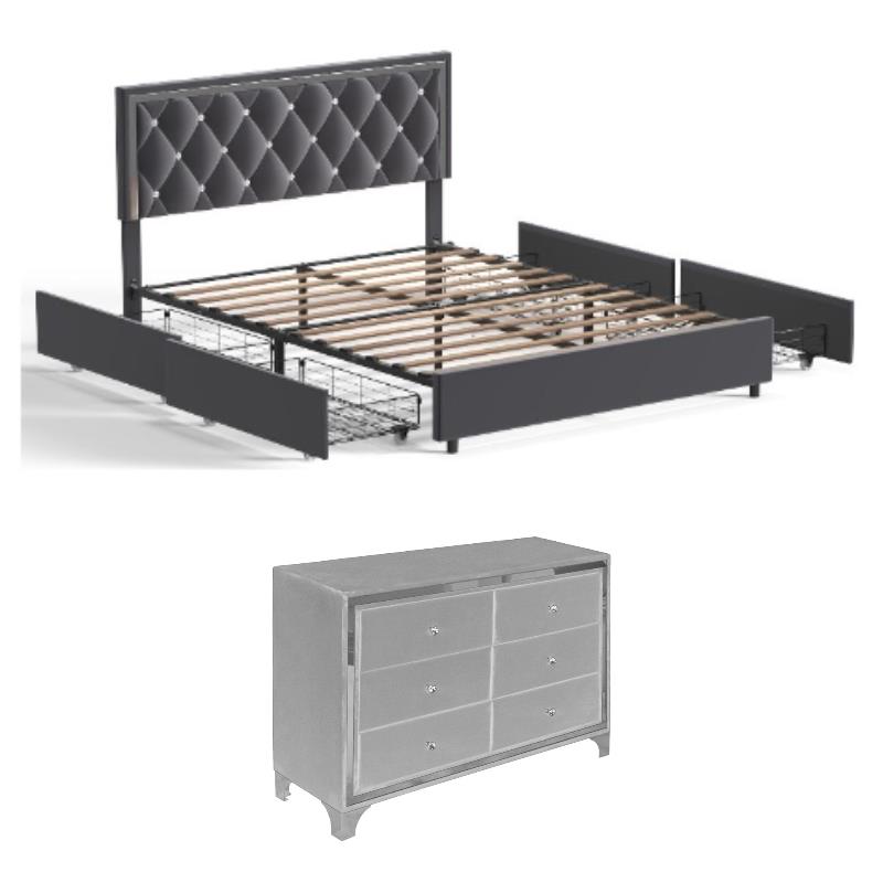 Home Square 2-Piece Set with Double Dresser & Queen Size Platform Bed in Gray