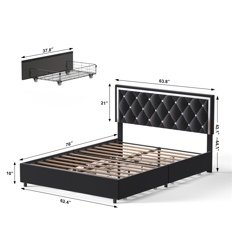 Home Square 3-Piece Set with Platform Queen Bed & 2 Nightstands in Black