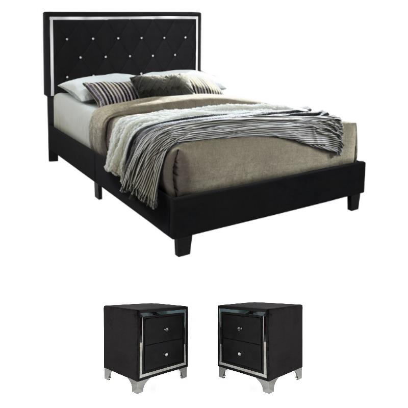 Home Square 3-Piece Set with Full Platform Bed & 2 Nightstands in Black