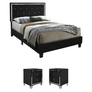 Home Square 3-Piece Set with Full Platform Bed & 2 Nightstands in Black