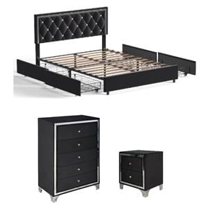 Home Square 3-Piece Set with Platform Queen Bed & Chest & Nightstand in Black