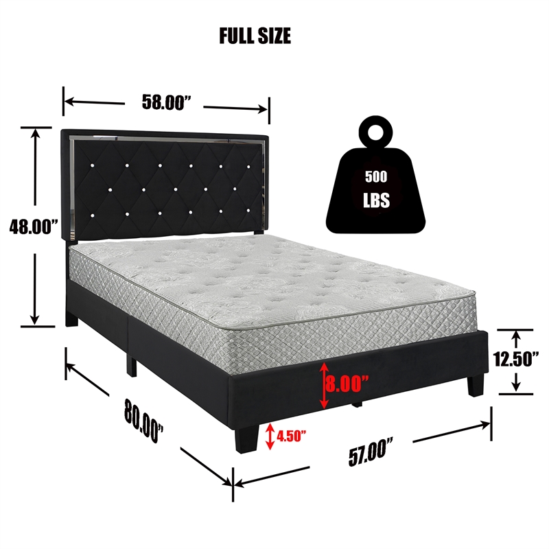 Home Square 3-Piece Set with Full Platform Bed & Chest & Nightstand in Black