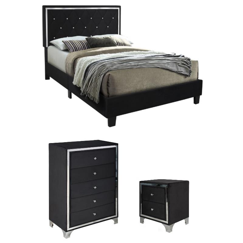 Home Square 3-Piece Set with Full Platform Bed & Chest & Nightstand in Black