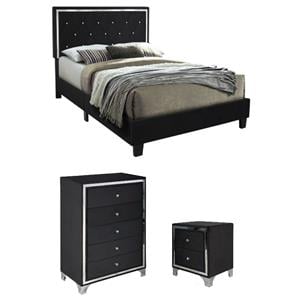 Home Square 3-Piece Set with Full Platform Bed & Chest & Nightstand in Black