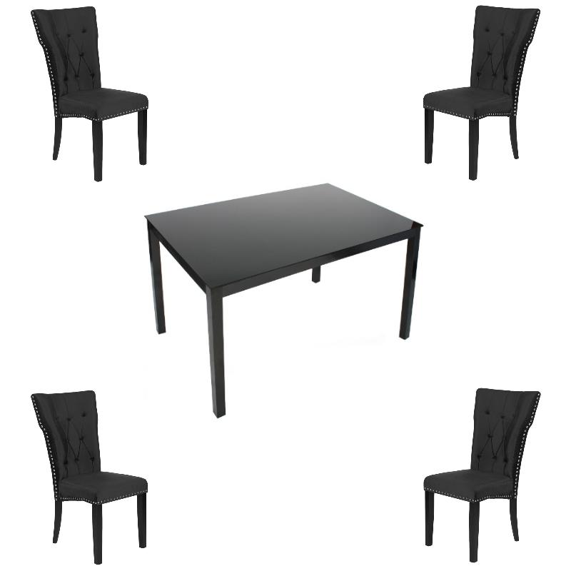 Home Square 5-Piece Set with 4 Dining Chairs and Metal Dining Table in Black