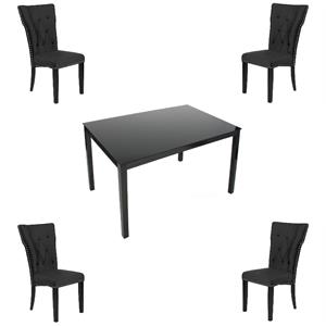 Home Square 5-Piece Set with 4 Dining Chairs and Metal Dining Table in Black