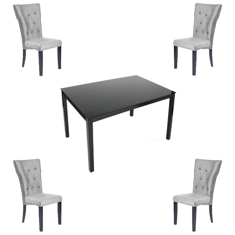 Home Square 5-Piece Set with 4 Dining Chairs and Dining Table in Gray & Black