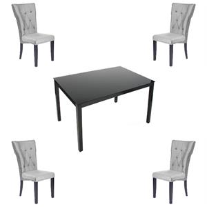 Home Square 5-Piece Set with 4 Dining Chairs and Dining Table in Gray & Black