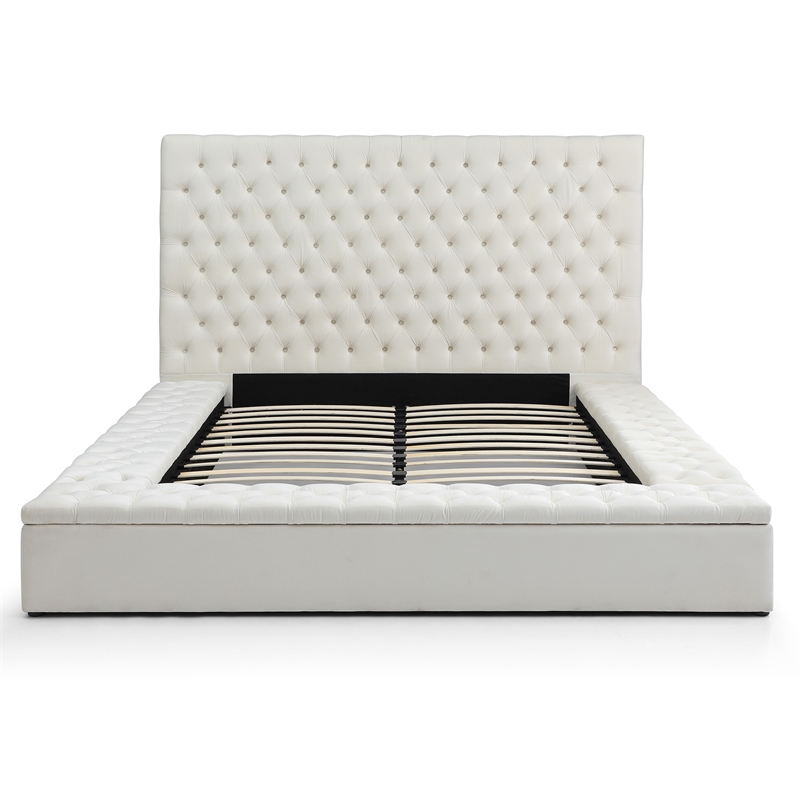 Home Square 2-Piece Set with Platform King Bed and 5 Drawer Chest in Cream
