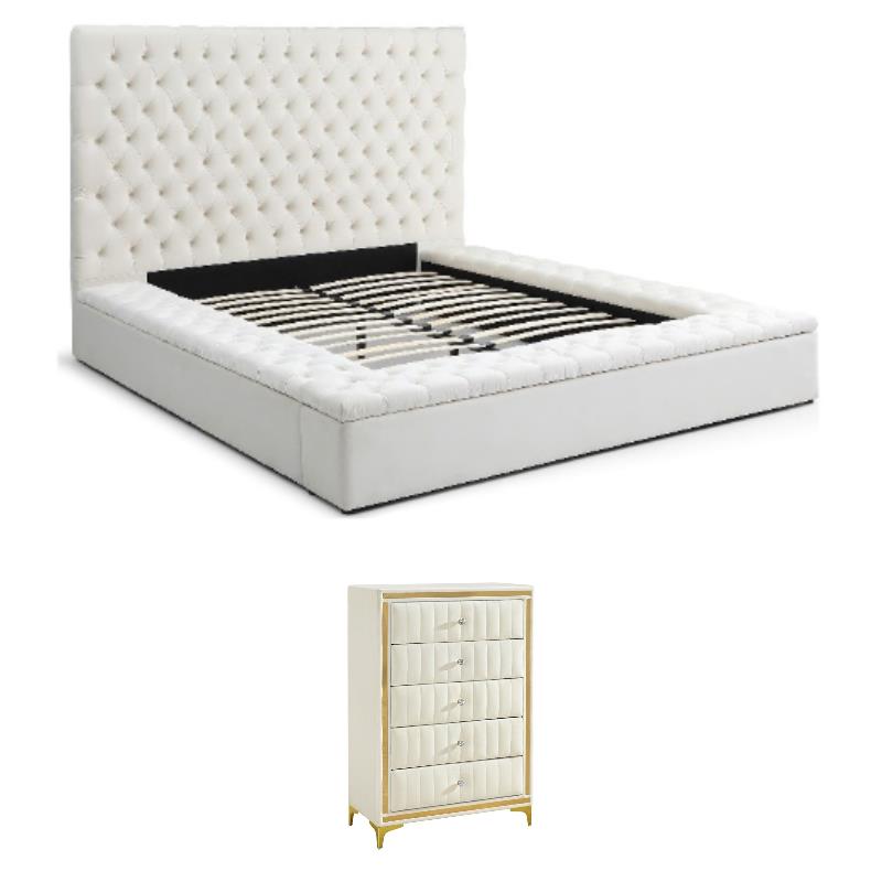 Home Square 2-Piece Set with Platform King Bed and 5 Drawer Chest in Cream