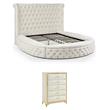 Home Square 2-Piece Set with Upholstered King Bed & 5 Drawer Chest in Cream