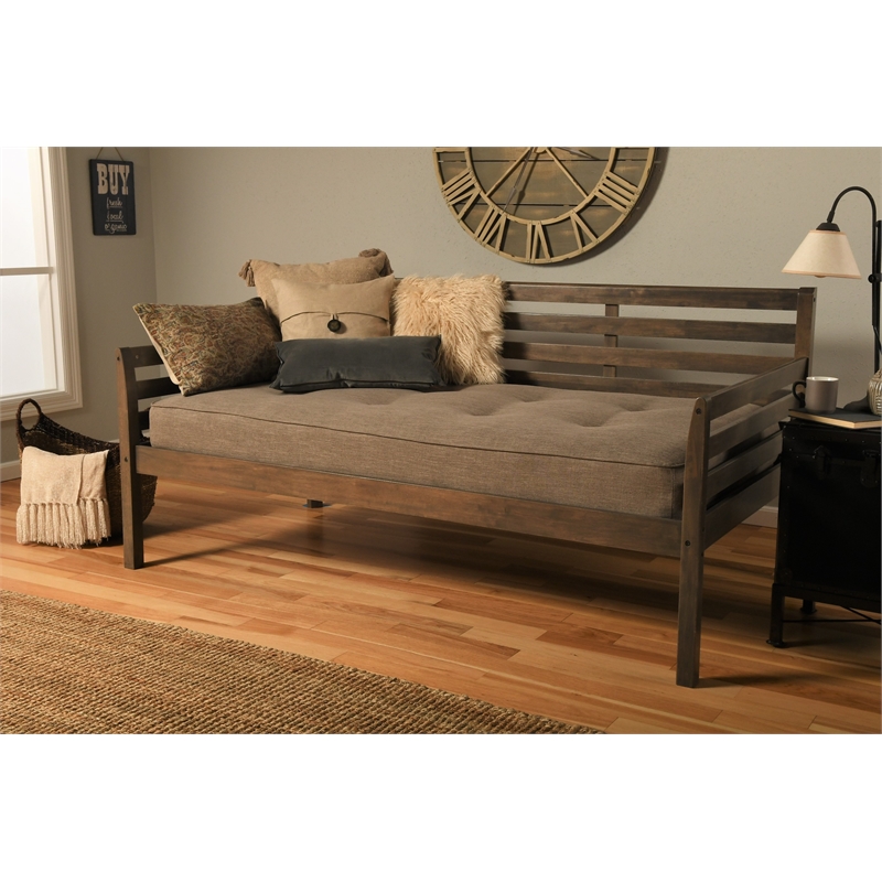 Home Square 2-Piece Set with Daybed Mattress and Daybed in Rustic Walnut