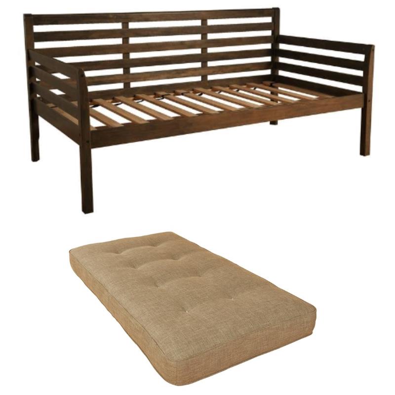 Home Square 2-Piece Set with Daybed Mattress and Daybed in Rustic Walnut