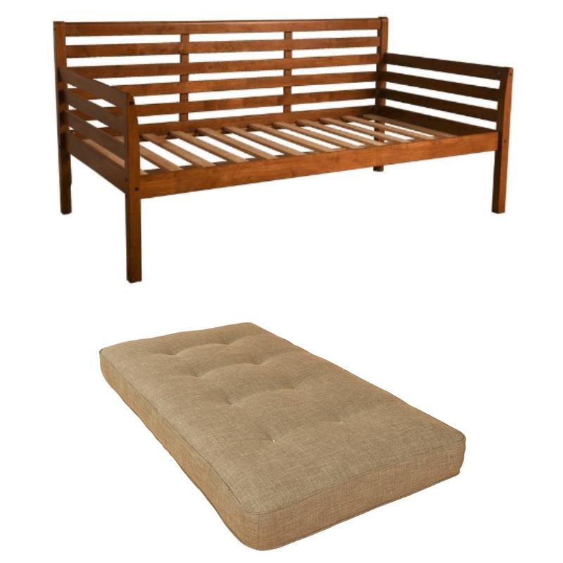 Home Square 2-Piece Set with Daybed Mattress and Daybed in Medium Brown