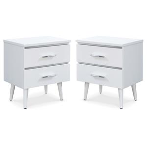 Home Square Two Deep Drawer Side Table in White Finish - Set of 2