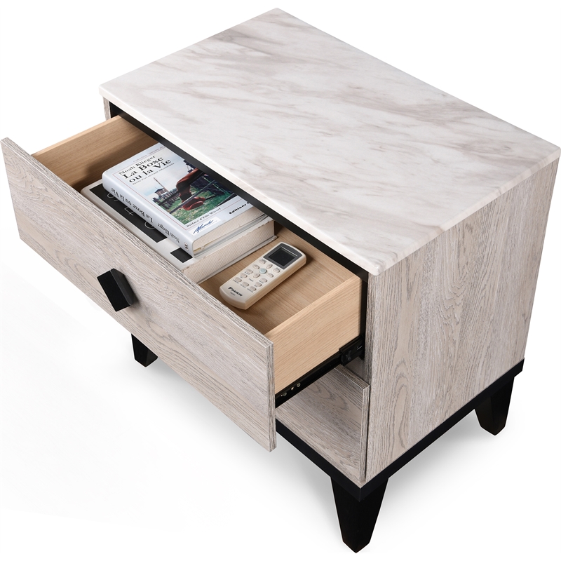 Home Square 2 Drawer Wood Nightstand in Beige Finish - Set of 2