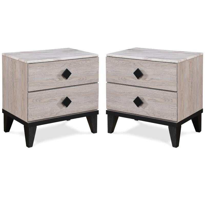 Home Square 2 Drawer Wood Nightstand in Beige Finish - Set of 2