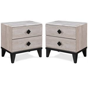 Home Square 2 Drawer Wood Nightstand in Beige Finish - Set of 2