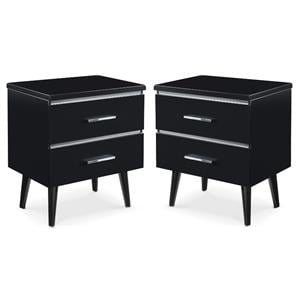 Home Square Two Deep Drawer Side Table in Black Finish - Set of 2