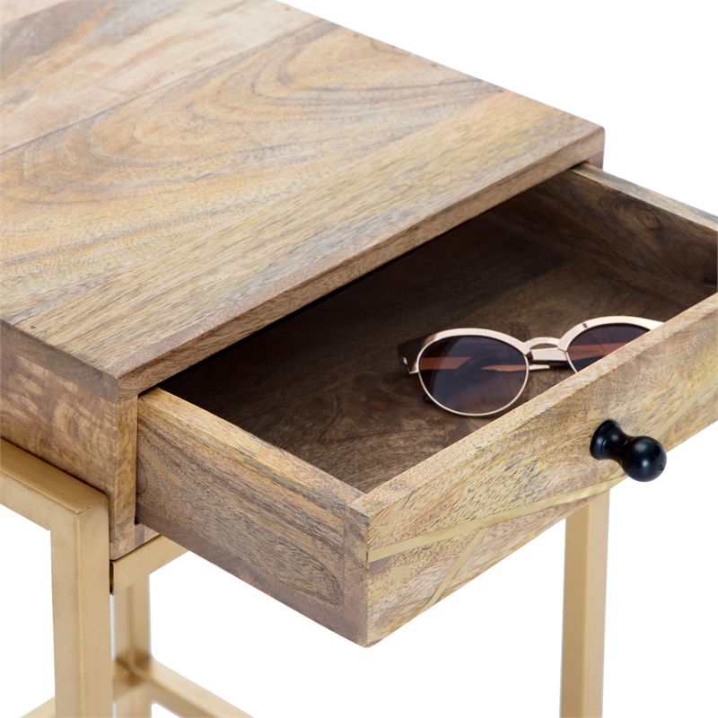 Home Square Modern Living Room Accent Table in Beige and Gold - Set of 2