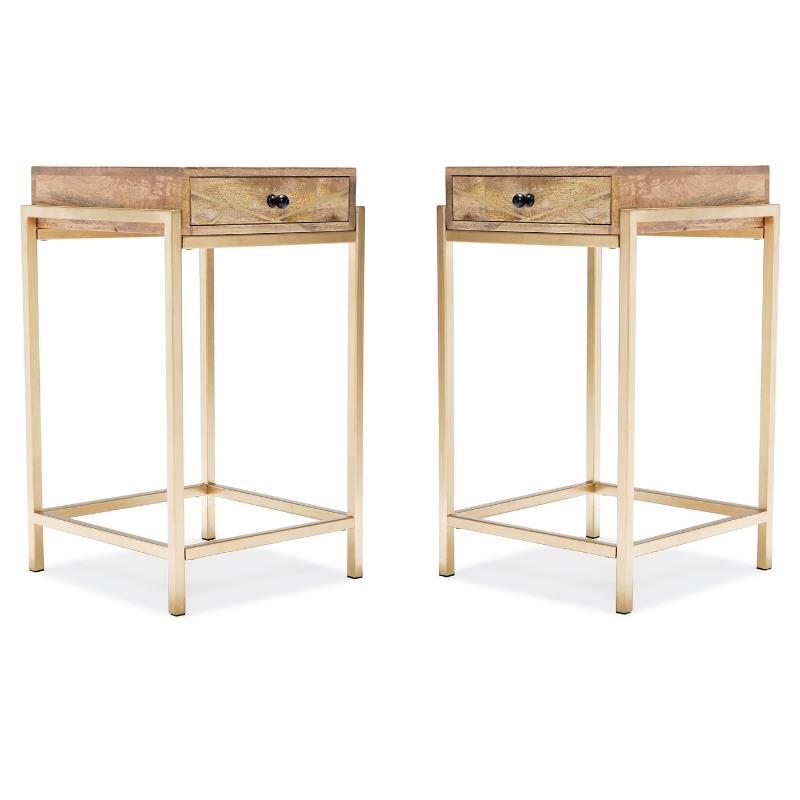 Home Square Modern Living Room Accent Table in Beige and Gold - Set of 2