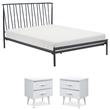 Home Square 3-Piece Set with 2 Side Tables and Metal Queen Bed in White & Black