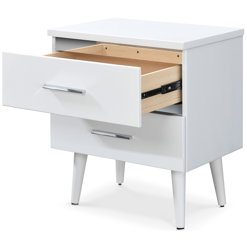 Home Square 2-Piece Set with Side Table and Metal Queen Bed in White & Black