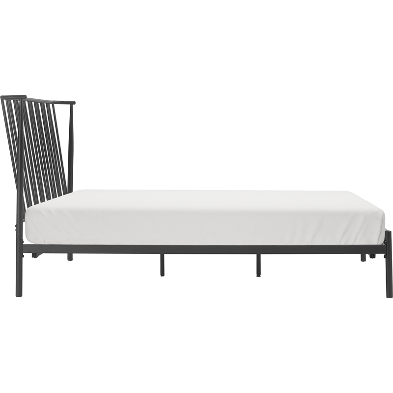 Home Square 2-Piece Set with Side Table and Metal Queen Bed in White & Black