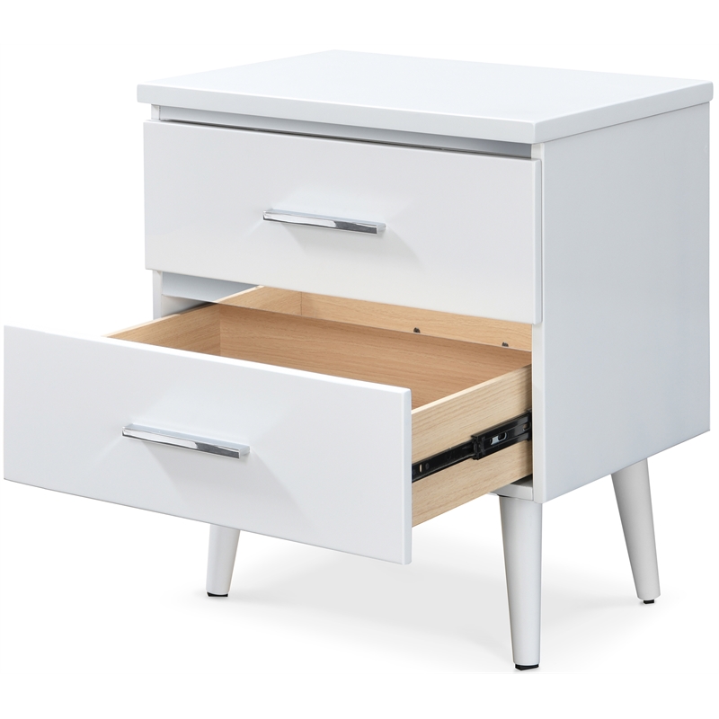 Home Square 2-Piece Set with Side Table and Metal Queen Bed in White & Black