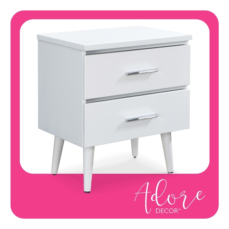 Home Square 2-Piece Set with Side Table and Metal Queen Bed in White & Black