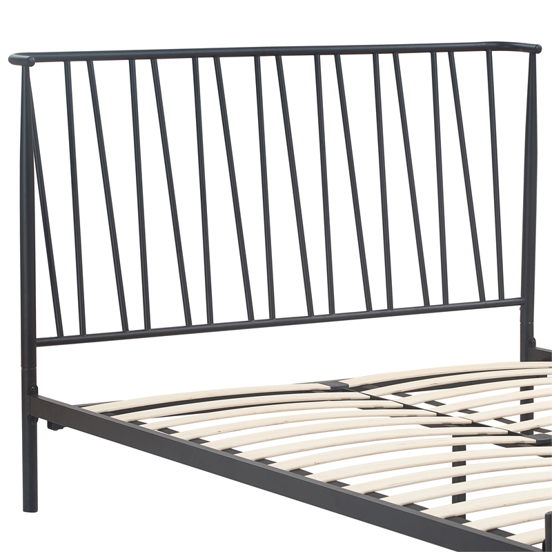 Home Square 2-Piece Set with Side Table and Metal Queen Bed in White & Black