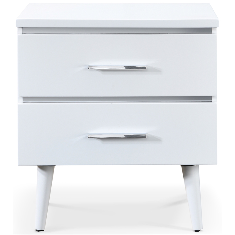 Home Square 2-Piece Set with Side Table and Metal Queen Bed in White & Black