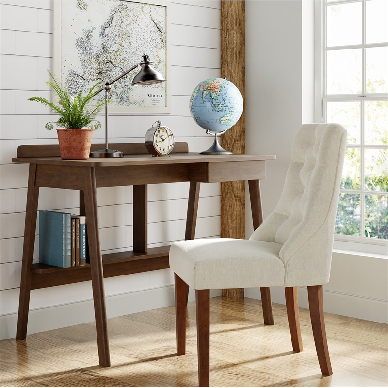 Home Square 2-Piece Set with Fabric Desk Chair and Writing Desk in Brown & Cream