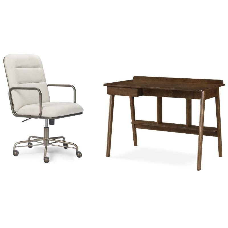 Home Square 2-Piece Set with Fabric Desk Chair and Writing Desk in Brown & Cream
