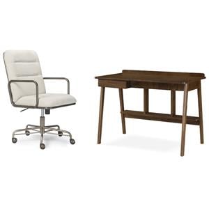 Home Square 2-Piece Set with Fabric Desk Chair and Writing Desk in Brown & Cream