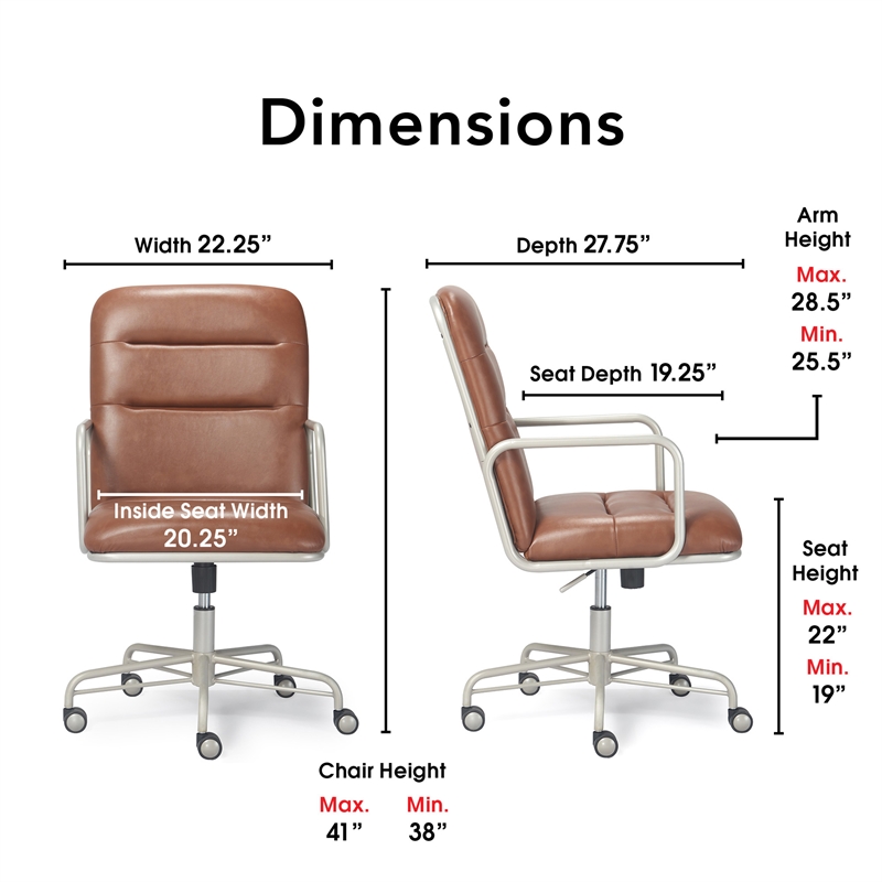 Home Square 2-Piece Set with Leather Chair and Writing Desk in Brown