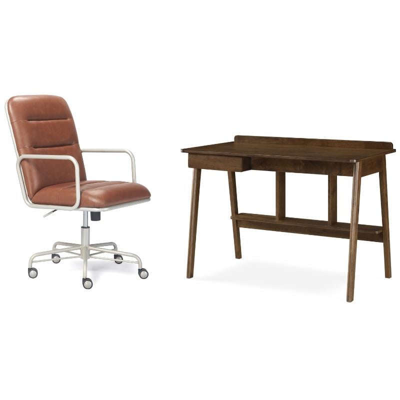 Home Square 2-Piece Set with Leather Chair and Writing Desk in Brown