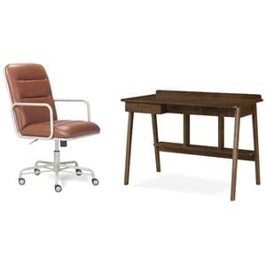 Home Square 2-Piece Set with Leather Chair and Writing Desk in Brown