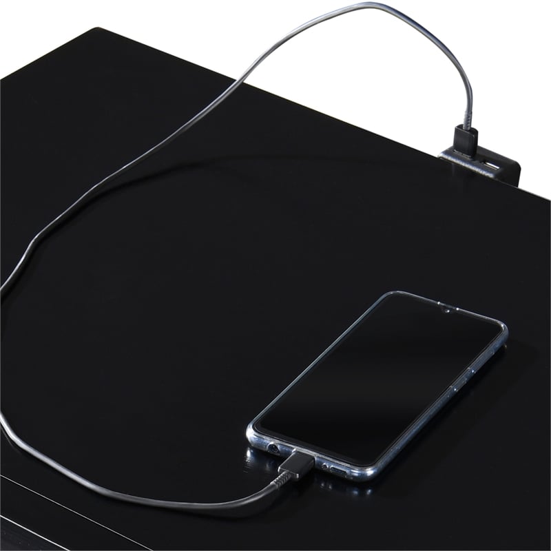Home Square 2 Drawer Nightstand with USB in Black Finish - Set of 2