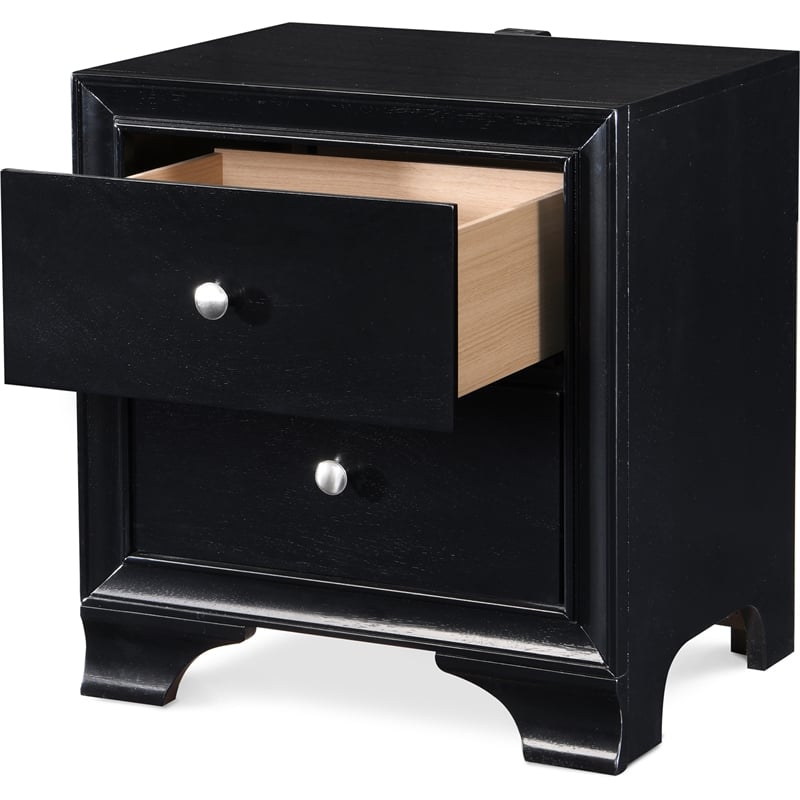 Home Square 2 Drawer Nightstand with USB in Black Finish - Set of 2
