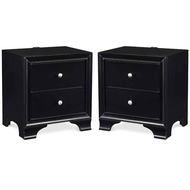 Home Square 2 Drawer Nightstand with USB in Black Finish - Set of 2