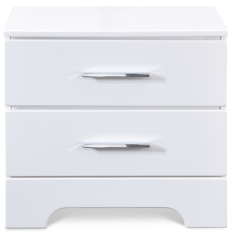 Home Square 2 Drawer Wood Nightstand in White Finish - Set of 2