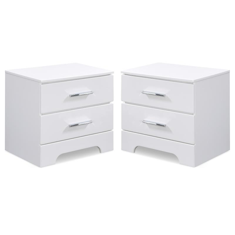 Home Square 2 Drawer Wood Nightstand in White Finish - Set of 2