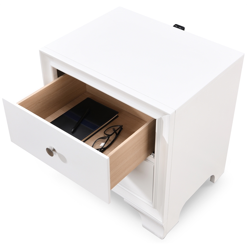 Home Square 2 Drawer Nightstand with USB in White Finish - Set of 2