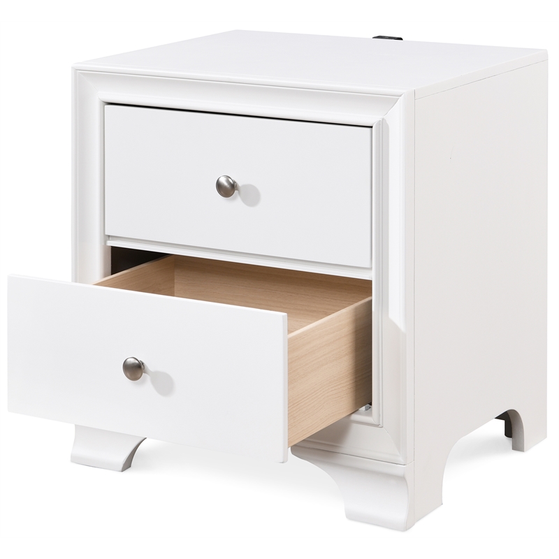 Home Square 2 Drawer Nightstand with USB in White Finish - Set of 2